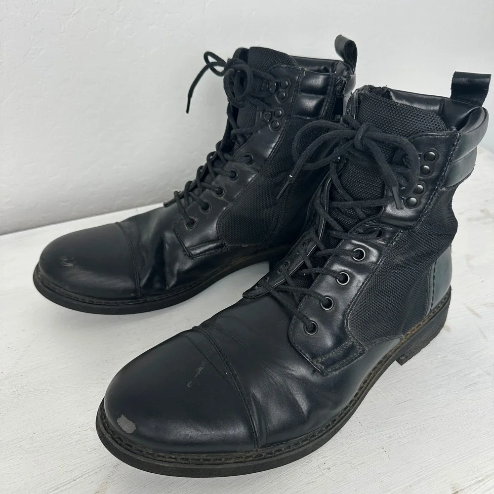Steve Madden Boots Mens 12 P-Lineup Black Cap Toe Side Zip Combat Boot